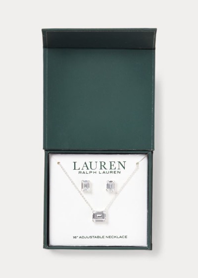 Conjuntos Ralph Lauren Mujer Plateados - Emerald Necklace & Earring - JNSTV6321